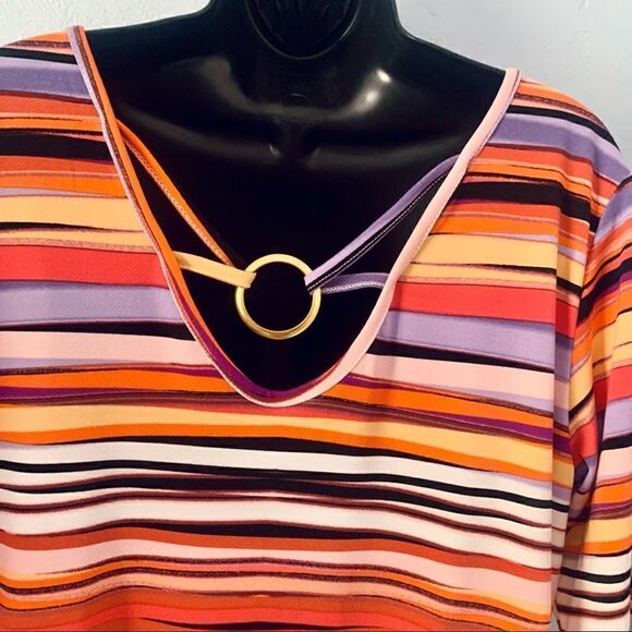 Willow Drive Tangerine Striped Strappy Back Short Sleeve Top Size XL - Picture 6 of 8